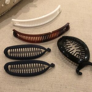 NEW Curved Banana Hair Clips - White & Tortoiseshell Brown/ smaller blue & black
